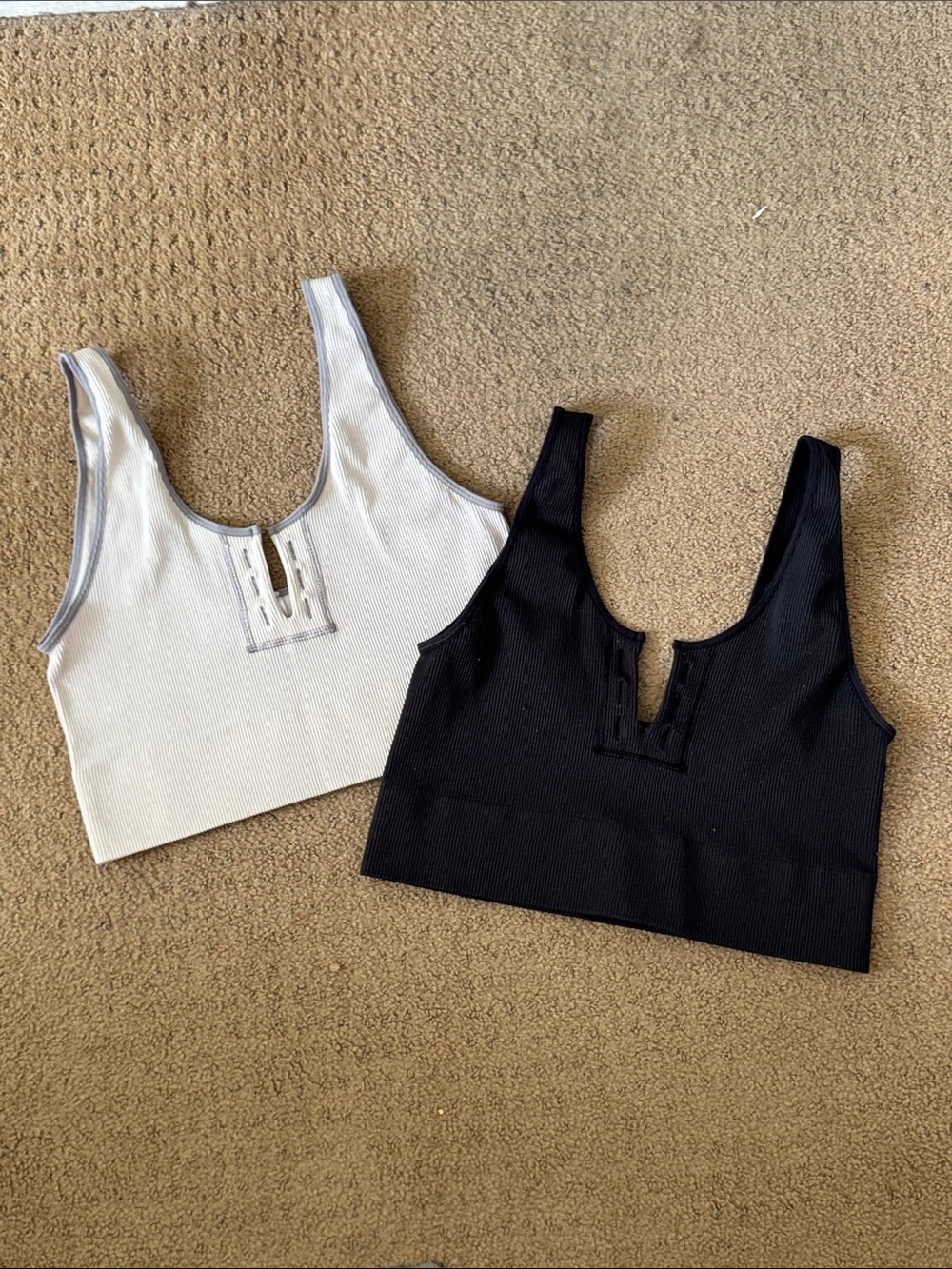 Urban Outfitters Ribbed Hook-Front Crop Tank — Black & White